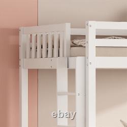 Triple Bunk Bed 4ft6 Double Kids Pine Wooden Bed Frame in White with 70x140 cm Bed