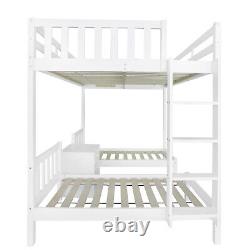 Triple Bunk Bed 4ft6 Double Kids Pine Wooden Bed Frame in White with 70x140 cm Bed
