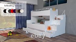 Triple Bunk Bed With Storage And Mattresses Children's Youth Boy Girl Bedroom