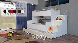 Triple Bunk Bed With Storage And Mattresses Children's Youth Boy Girl Bedroom