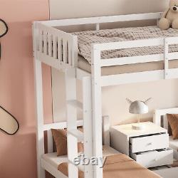 Triple Bunk Beds 4ft6 Double Bed Pine Wood Bed Frame High Sleeper with Nightstand
