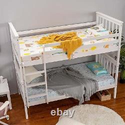 Triple Bunk Beds Double Bed for Kids Children White Wooden Bed Frame With Stairs