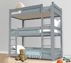 Triple Bunk Beds High Sleeper Kids Children Pine Wooden Bed Frame With Stairs