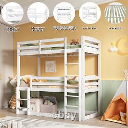 Triple Bunk Beds Kids Children High Sleeper Pine 3FT Single Wooden Bed Frame