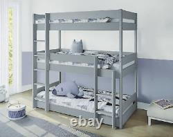 Triple Bunk Single Bed 3FT Pine Wood Kids Bed Frame Children's Bedroom Mattress