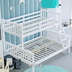 Triple Sleeper Bunk Bed Frame Solid Pine Wood Double 4FT6 & Single 3FT White