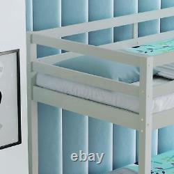 Triple Sleeper Bunk Bed Pine Wooden Frame Kids Double & Single 4FT6 3FT Grey