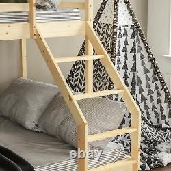 Triple Sleeper Bunk Bed Pine Wooden Frame Kids Double & Single 4FT6 3FT Pine