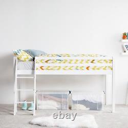 VonHaus Mid Sleeper Bed Frame White Wooden Pine Bunk Bed Cabin Bed with Ladder