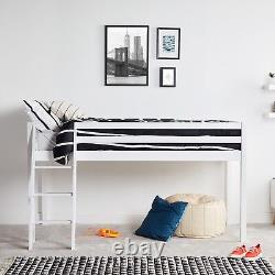 VonHaus Mid Sleeper Bed Frame White Wooden Pine Bunk Bed Cabin Bed with Ladder