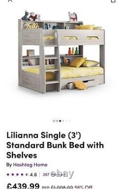 Wayfair Lilianna Bunk bed White With Shelves And Drawer With Brand New Mattress