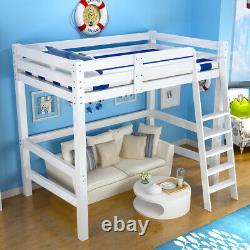 White Solid Wooden Bed Frame 3ft Single Bed High Sleeper Loft Cabin Bed Bunk Bed