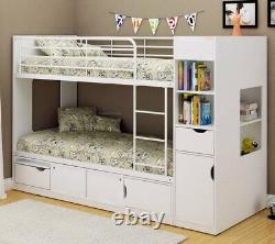 White Storage Bunk Bed Single Cupboards Shelves Drawers Childrens Beds