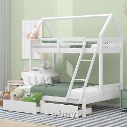 Wooden 3FT Single and 4FT6 Double Bunk Bed Frame with Ladder / 2 Drawers /Shelf