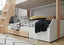 Wooden Bunk Bed Frame Triple Bunk White Oak Shelf Storage Kids Children Mi Flick