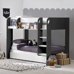 Wooden Bunk Bed, Mars Grey and White Wooden Bunk Bed With Trundle, 3ft