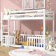 Wooden Bunk Bed With Fences & Door, Kids Bed With Fall Protection And Railings
