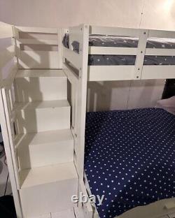 Wooden Bunk Bed with storage 3ft single top & 4ft double bottom. Mattress incl