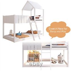 Wooden Bunk Beds 3FT Treehouse Loft Bed Kids Mid-Sleeper Cabin Bed 90x190 White