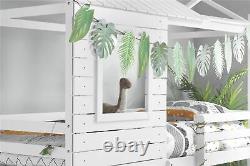 Aventure dans la cabane dans les arbres Lit superposé simple blanc en bois de 3 pieds avec échelle pour enfants