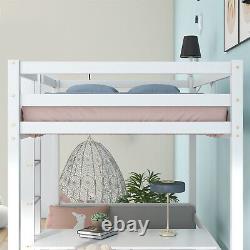 Cadre de lit de rangement en bois de 3 pieds lits superposés pour enfants avec bureau et chaises.