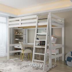 Cadre de lit mezzanine en pin massif simple Lit superposé Lit de cabine Lit blanc