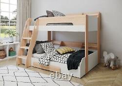 Cadre de lit superposé en bois Triple superposé Blanc Étagère de rangement en chêne pour enfants Mi Flick