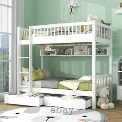 Cadre de lit superposé en bois pour enfants avec rangement, lit simple de 3 pieds en bois blanc pour enfants