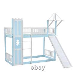 Cadre de lits superposés pour enfants, lit mezzanine à une place de 3 pieds avec château et maison dans les arbres, avec toboggan.