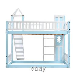 Cadre de lits superposés pour enfants, lit mezzanine à une place de 3 pieds avec château et maison dans les arbres, avec toboggan.