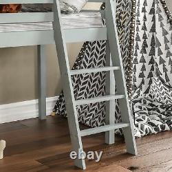Lit mezzanine enfant en bois massif avec cadre en gris, couchette haute.