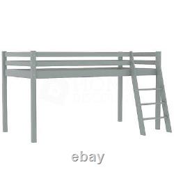 Lit mezzanine enfant en bois massif avec cadre en gris, couchette haute.