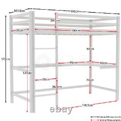 Lit mezzanine superposé avec cadre en bois de pin, bureau pour enfants 3FT blanc
