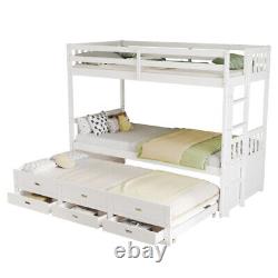 Lit simple pour enfants de 3 pieds en bois avec lits superposés triples et lit escamotable avec tiroirs SR
