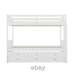 Lit simple pour enfants de 3 pieds en bois avec lits superposés triples et lit escamotable avec tiroirs SR