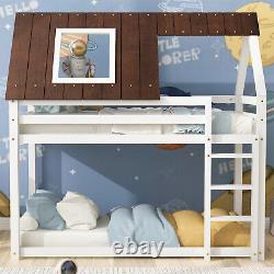 Lit superposé 3ft simple en bois pour enfants, cadre de lit en bois de pin massif en forme de cabane dans les arbres QF