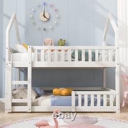 Lit superposé avec échelle, simple, en bois massif, cadre de lit pour enfants, couchage surélevé, blanc.