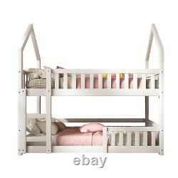 Lit superposé avec échelle, simple, en bois massif, cadre de lit pour enfants, couchage surélevé, blanc.