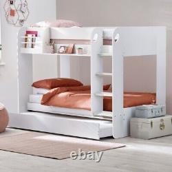Lit superposé blanc, Lit superposé en bois blanc Mars avec tiroir-lit inférieur, 3 pieds