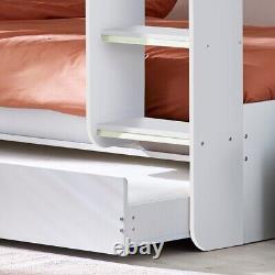 Lit superposé blanc, Lit superposé en bois blanc Mars avec tiroir-lit inférieur, 3 pieds