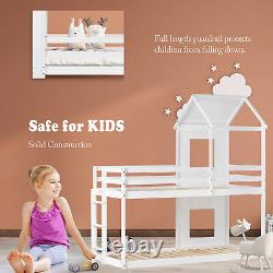 Lit superposé cabane dans les arbres en pin 90x190 cm blanc, cadre de lit en bois de pin mi-hauteur pour enfants