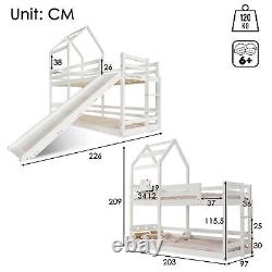 Lit superposé cabane en bois à lattes de 3 pieds avec toboggan et échelle pour enfants, blanc