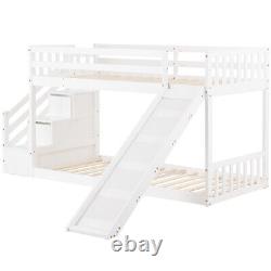 Lit superposé de 3 pieds avec escalier et toboggan, cadre en bois de pin massif, lit pour enfants blanc