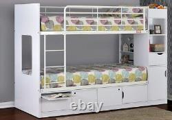 Lit superposé de rangement blanc avec armoires simples, étagères et tiroirs - Lits pour enfants