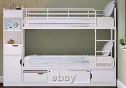Lit superposé de rangement blanc avec armoires simples, étagères et tiroirs - Lits pour enfants