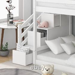 Lit superposé en bois avec toboggan et escalier de rangement 3FT Cadres de lit simple