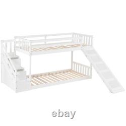 Lit superposé en bois avec toboggan et escalier de rangement 3FT Cadres de lit simple