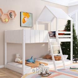 Lit superposé en bois de 3 pieds, lit mezzanine cabane pour enfants avec couchage intermédiaire, 90x190cm SR.