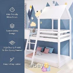 Lit superposé en bois de 3 pieds, lit mezzanine cabane pour enfants avec couchage intermédiaire, 90x190cm SR.