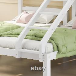 Lit superposé en bois de pin massif 90x200 cm avec table et couchage triple - Cadre de lit pour enfants de 3 pieds (90 cm) - Blanc